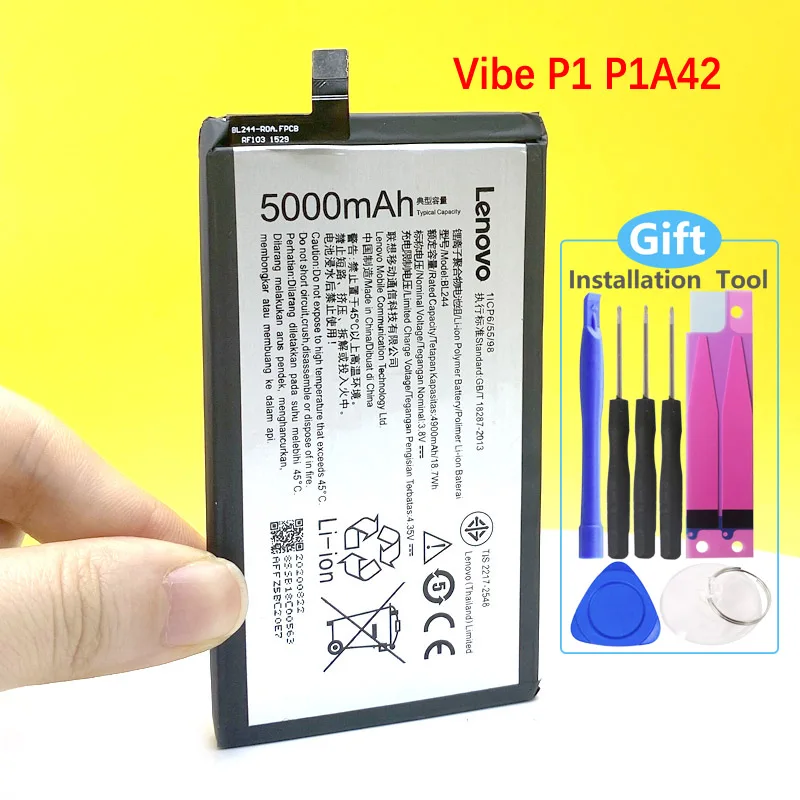 100% Новый 5000 мА/ч BL244 батарея для Lenovo Vibe P1A42 P1C58 P1C72 P1 мобильный телефон + номер