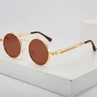 Солнцезащитные очки в винтажном стиле UV400 для мужчин и женщин, солнечные аксессуары в круглой металлической оправе, в стиле панк, ретро