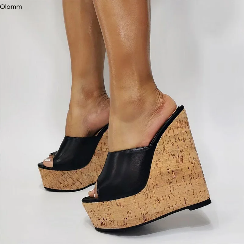 

Olomm Hot Women Platform Slingback Sandals Wedges High Heels Sandals Open Toe Elegant Black Party Shoes Women US Plus Size 5-20