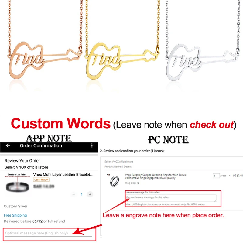 

Vnox Punk Customize Guitar Name Chokers Rose Gold Color Stainless Steel Women Men Necklaces Music Lovers Birthday Gift