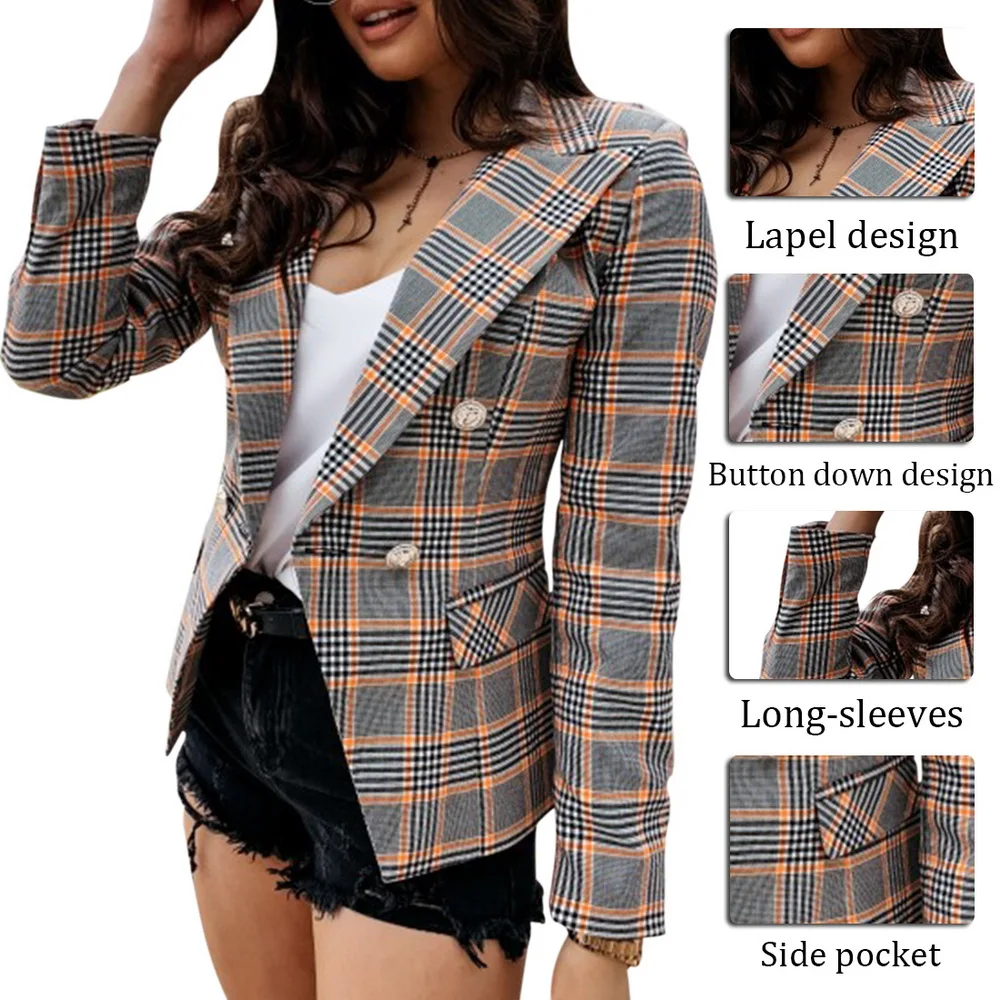 New Women Jacket Office Lady Top Long Sleeve Plaid OL Style Coat Elegant Business Ladies Dames Veste Femme | Женская одежда