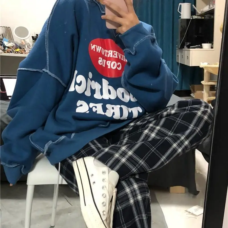 Autumn Shirts for Men Wom Bright Stitching Contrast Printing Sweatshirt Student Trend Spring 2021 Korean Letter Oversize Shirts