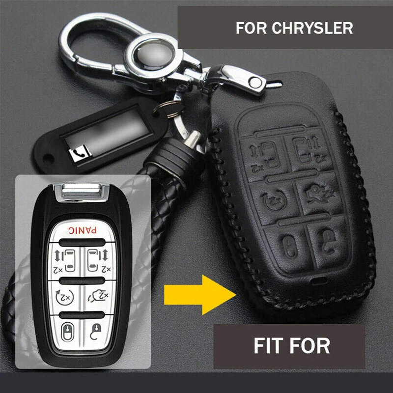 

1 Pcs Fashion Genuine Leather Car Key Fob Case Cover Holder Bag Protoctor For Jeep Chrysler Pacifica Voyager Stying Accessories