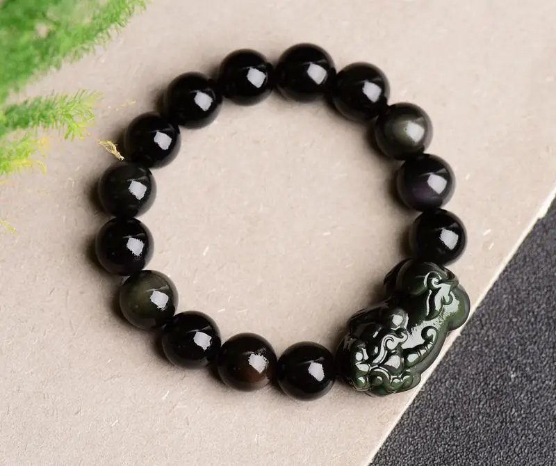 Натуральный кристалл Радуга обсидиановый глаз пиксиу браслет Буддийские