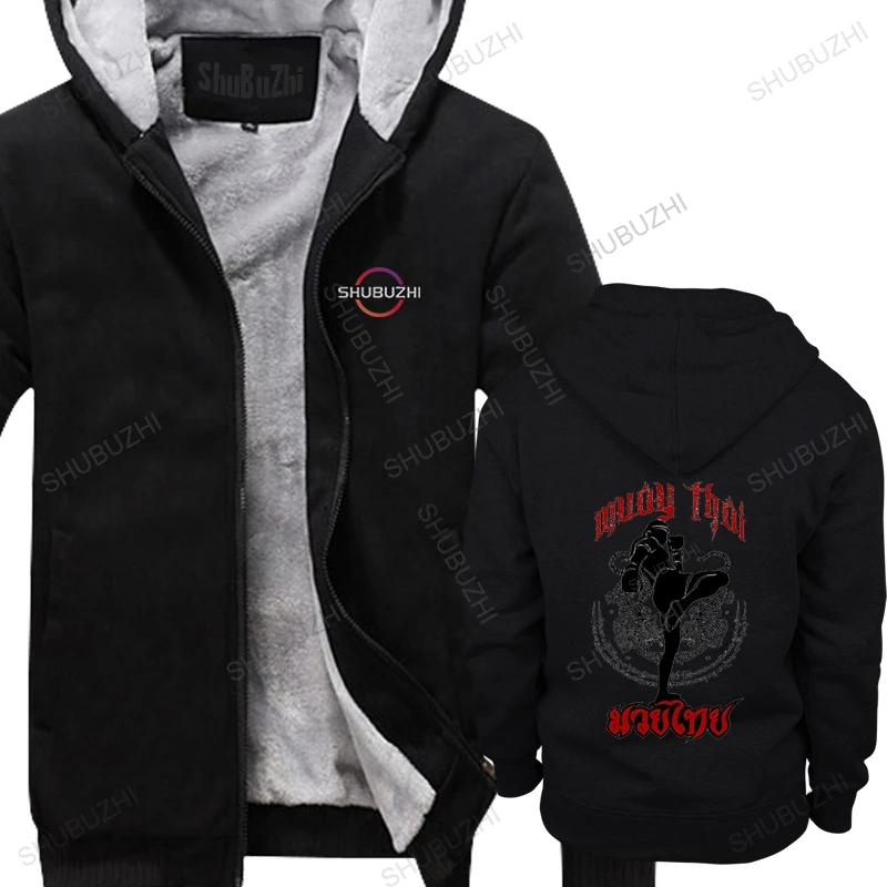 

Mens streetwear hooded zipper black thick hoody muay thai kick thailand martial art logo unisex winter hoodies brand clothing