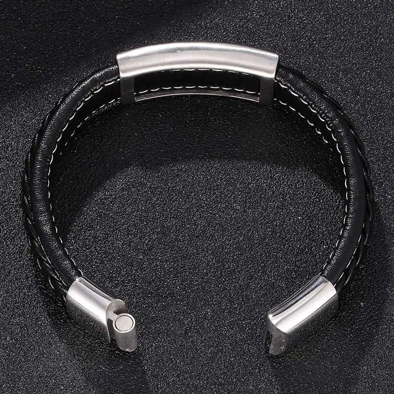 Кожаный браслет в стиле панк мужской из нержавеющей стали с магнитной пряжкой