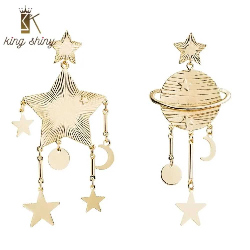 

Korean Charms Statement Drop Earrings Trendy Irregular Bohemian Creative Star Moon Universe Wedding Party Long Dangle Earrings