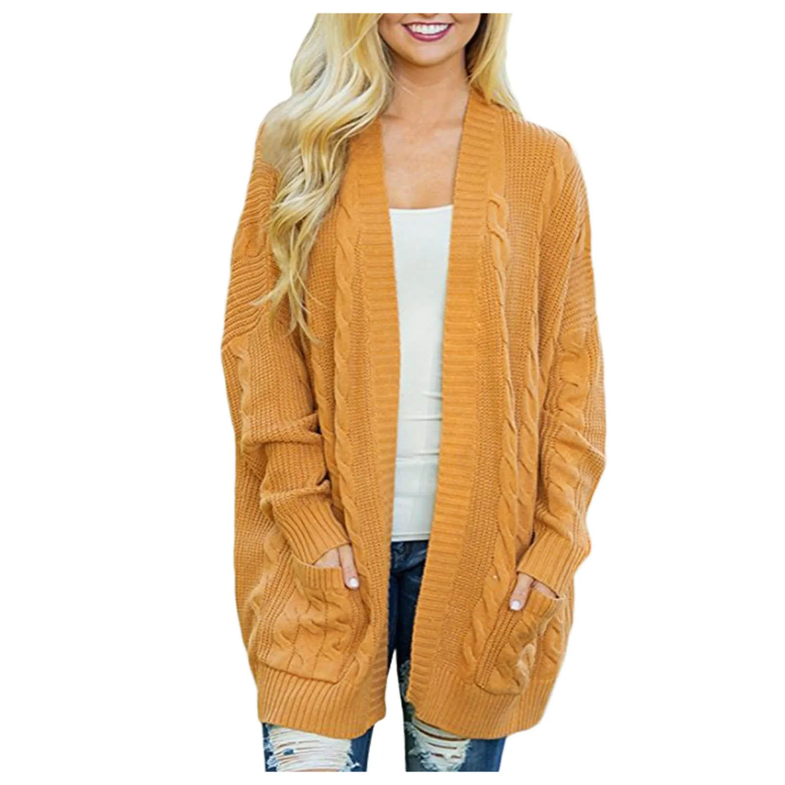 

Женский кардиган с V-образным вырезом, длинным рукавом и карманами