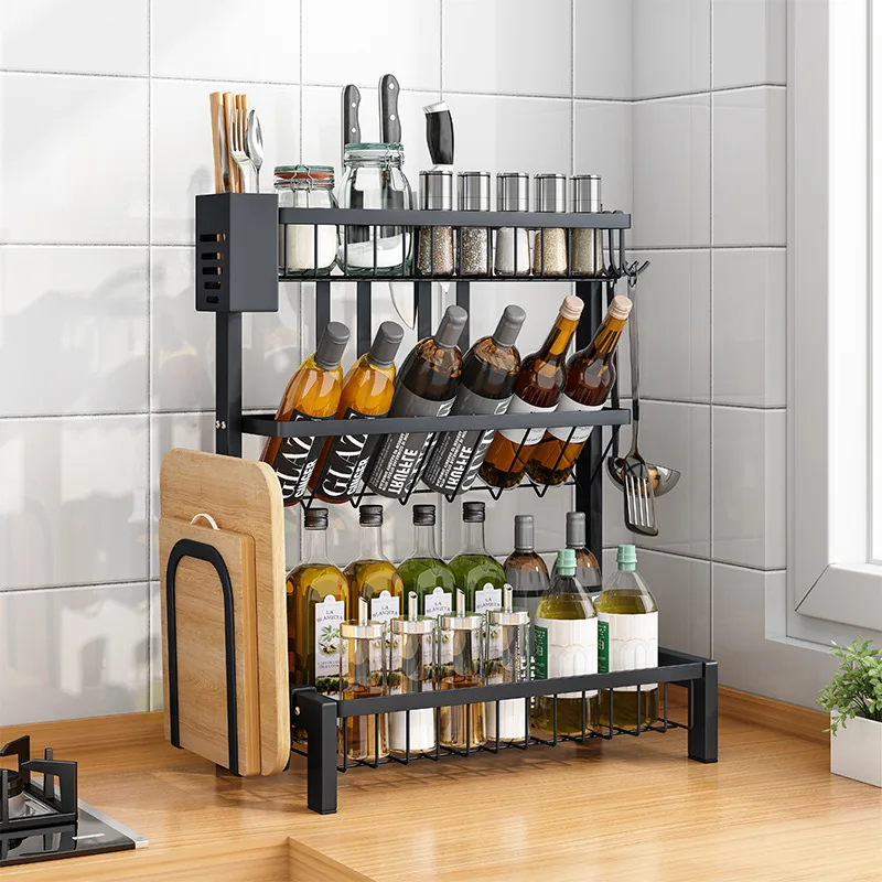 

Iron Kitchen Storage Rack Closet Shelf Dish Drying Rack Spice Jars Holder Seasoning Bottles Shelves Spice Rack Kitchen Organizer