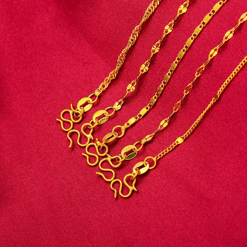 

QEENKISS NC503 Fine Jewelry Wholesale Fashion Hot Woman Girl Birthday Wedding Gift Wave Lip Flat 24KT Gold Chain Necklace