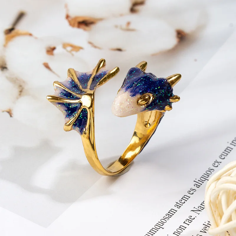 

New European and American Hand-painted Enamel Glaze Black Knight Dragon Ring Adjustable Personality Trend Men and Women Jewelry
