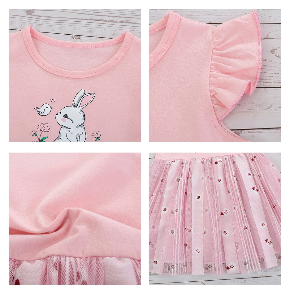 

Children's Denim Dresses for Girls Sleeveless Lovely Cartoon Rabbit Printing Stitching Lapel Easter Toddler Dress Kid's Clothes