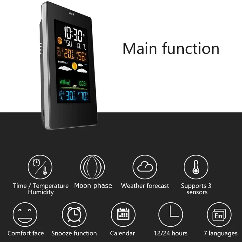 

HOT Wireless Weather Station Barometer Indoor Thermometer Hygrometer Color Weather Forecast Clock With Outdoor Sensor