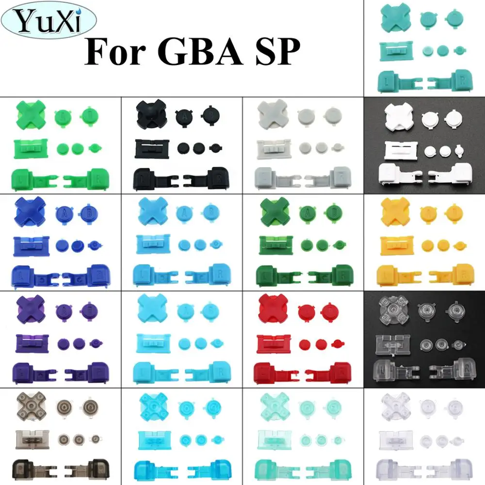 YuXi 9 in 1 Clear white blue Black Button key Set For Gameboy for GBA SP A B Select Start Power On Off L R Buttons D Pad