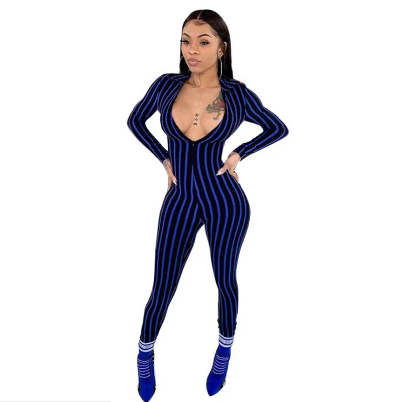 Новинка 2020 женский сексуальный комбинезон в полоску с глубоким V образным