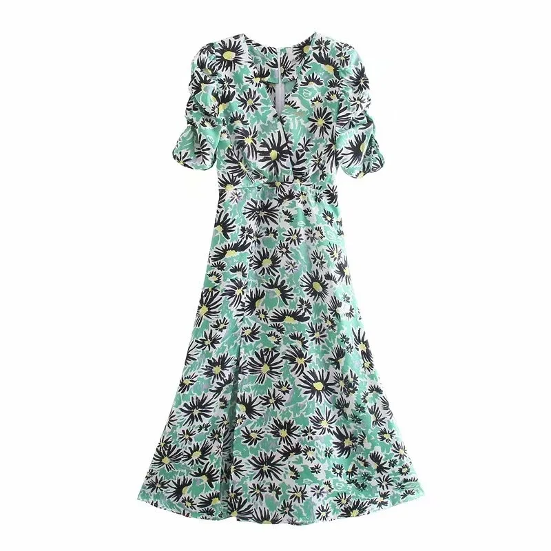 

2021 summer new women's V-neck pleated slim treasure dress dlqz862