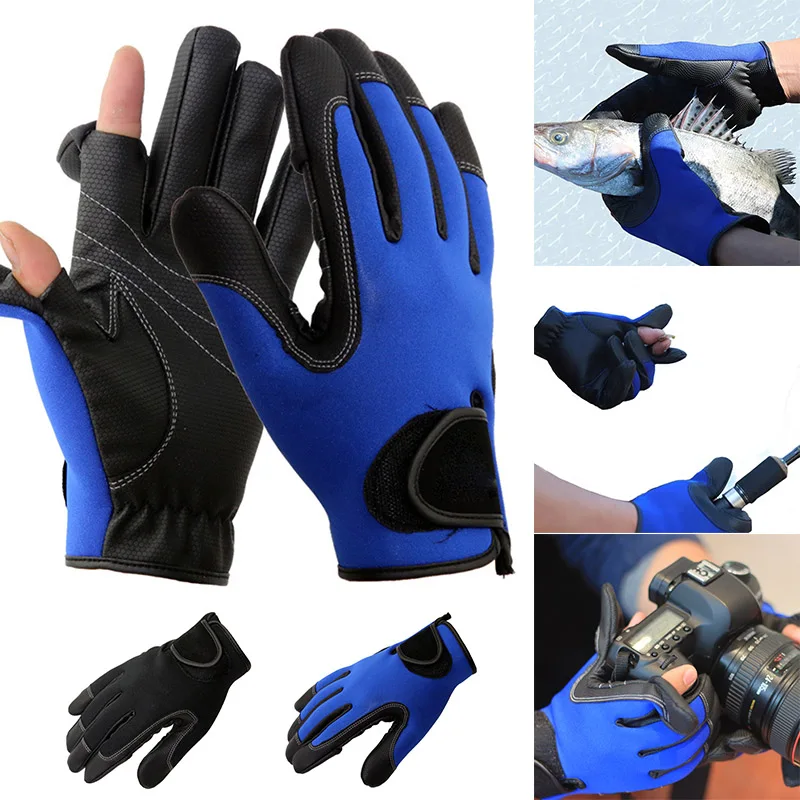 

Neoprene Fishing Gloves Anti-slip And Cut-proof Two Fingers Cut Shooting Hiking Riding Waterproof Winter Glove перчатки BHD