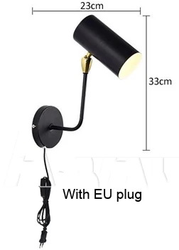 Black with EU plug Современный минималистский творческая личность Черное золото железа регулируемый настенный светильник для гостиной спальни прикроватный кабинет прохода - Цвет абажура: Black with EU plug