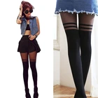 Женские сексуальные черные двойные полосатые колготки выше колена, прозрачные колготки, тонкие облегающие колготки