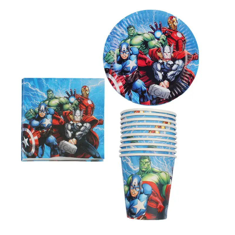 Avengers 40 шт./партия, мультяшный единорог, бумажная тарелка+ бумажные чашки+ бумажные салфетки для 10 человек, мультяшный единорог, детский день рождения - Цвет: Avengers