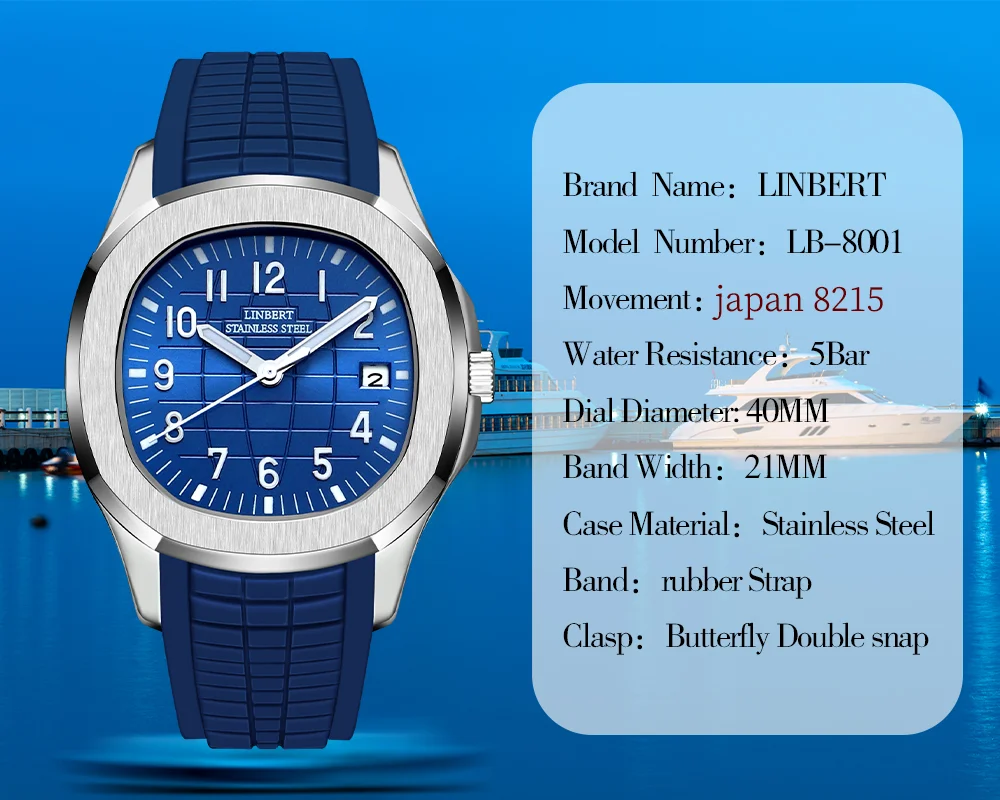 Мужские часы LINBERT-Patek, роскошные часы, автоматические, механические, светящиеся, сапфировое стекло, резиновый ремешок, мужские, японские двиг... (art.: 3920b3316eb71) - 3920b3316eb71