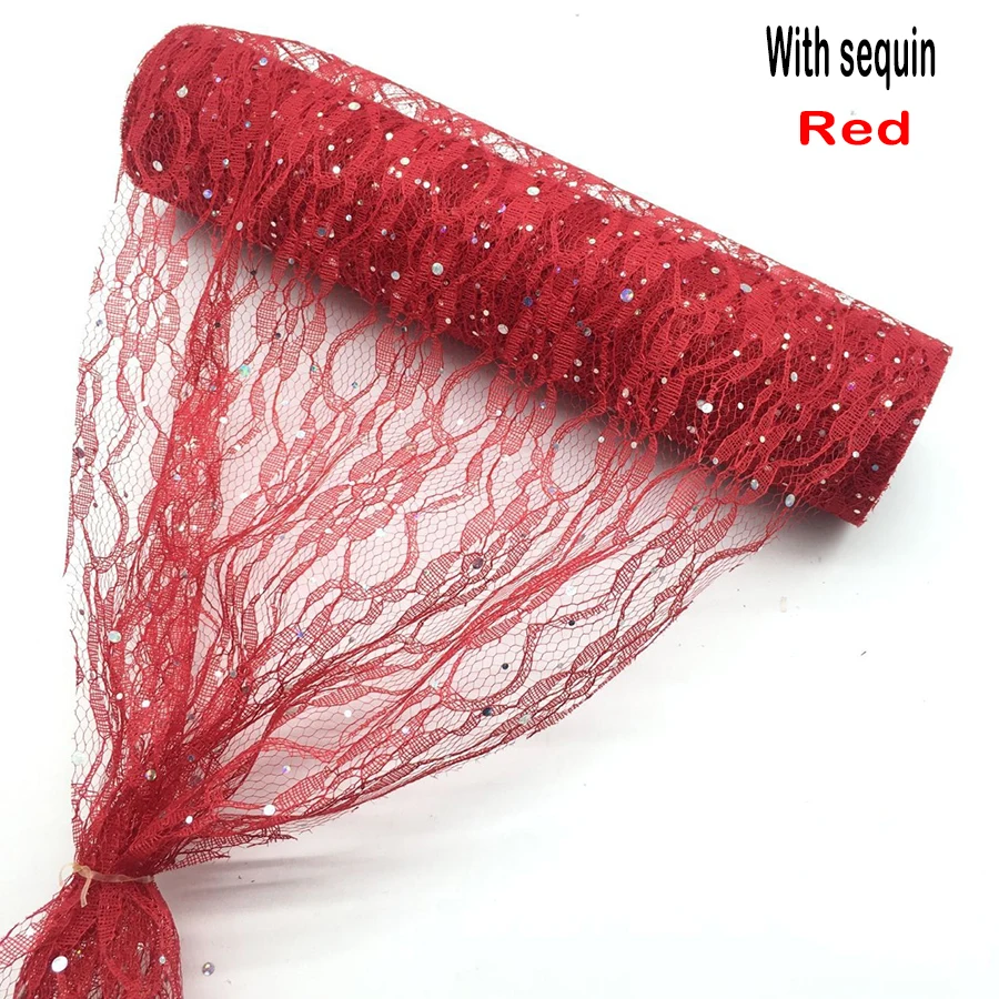Sequin-Red Рулон кружева органза катушка ткань ленты 30*910 см Сетка Ткань DIY свадебное мероприятие лента на стул для вечеринки лук настольная дорожка украшения - Цвет: Sequin-Red