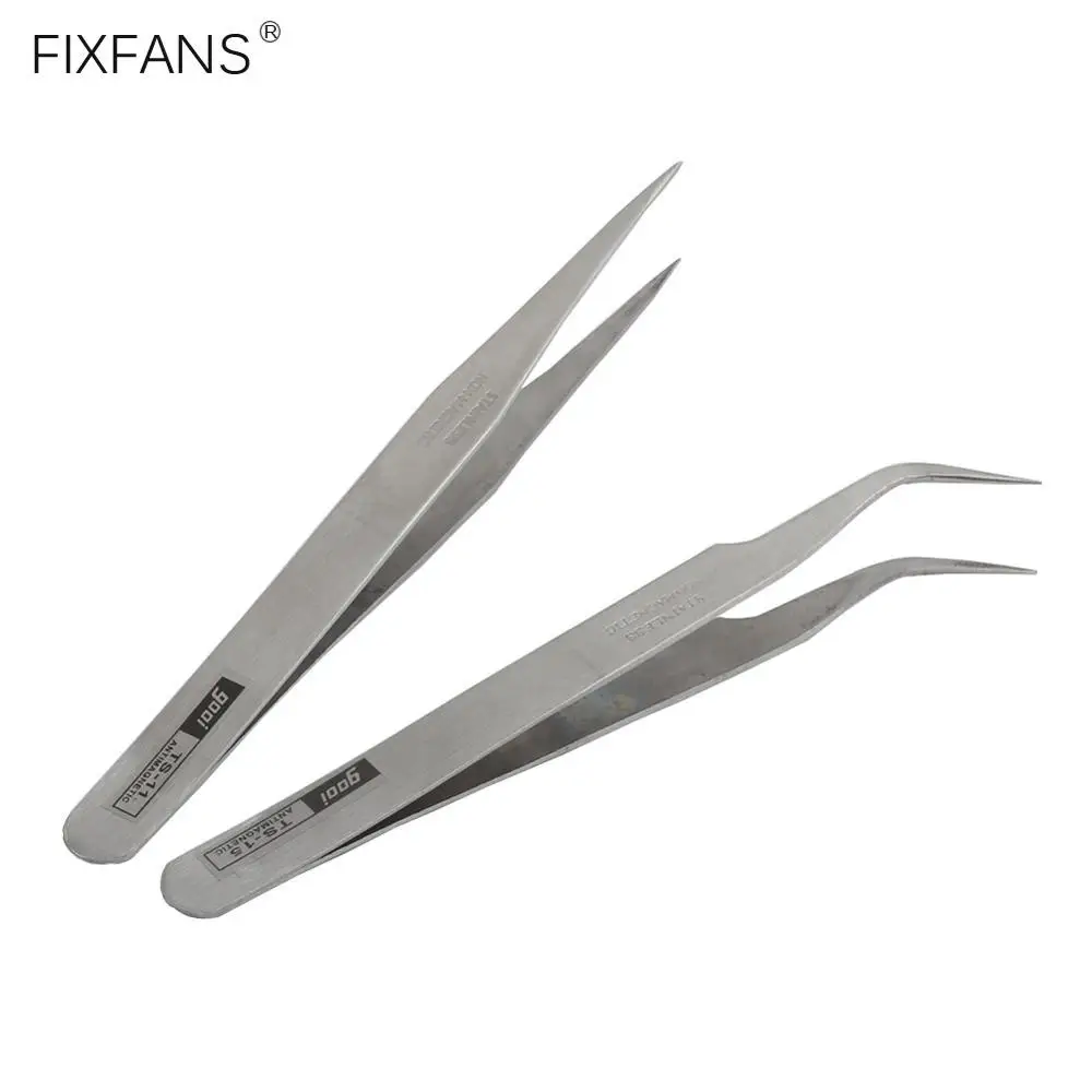 

Набор прецизионных пинцетов FIXFANS из нержавеющей стали, 2 шт., изогнутый прямой наконечник для электроники мобильный телефон, инструменты для ремонта, пинцет для рукоделия