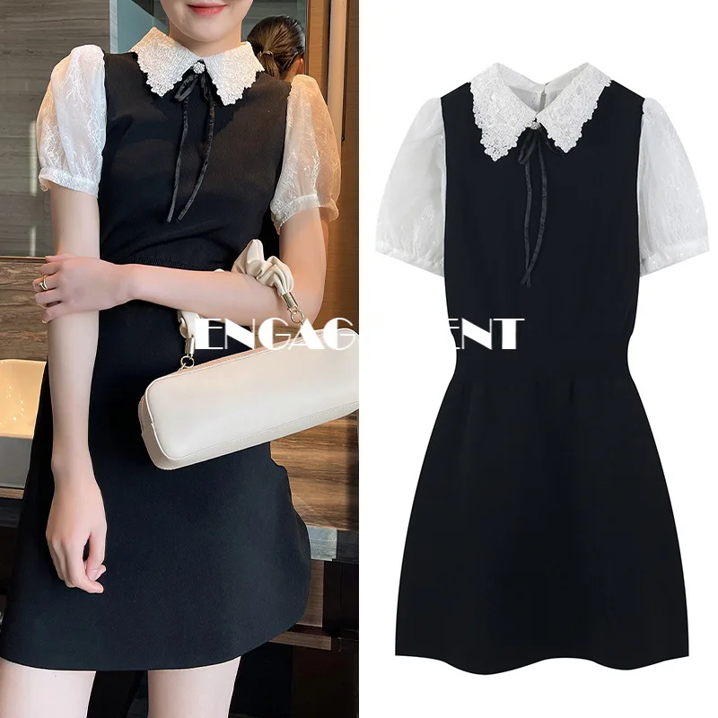 

Обручальное летнее платье, новинка 2021, кружевной кукольный воротник, Пышный рукав, облегающее женское платье с коротким рукавом