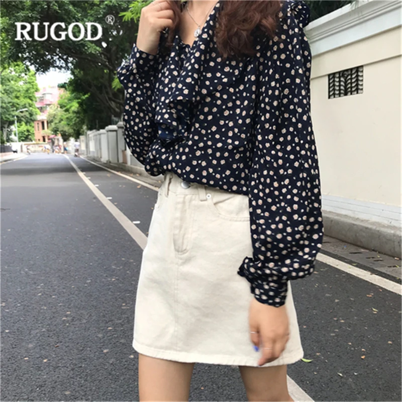 RUGOD модные весенние цветочные женские блузки с круглым воротником женская