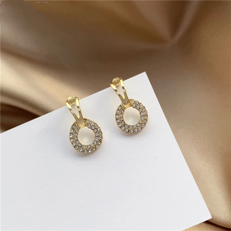 Классический из полотого металла серьги-кольца инкрустированные Стразы висячие