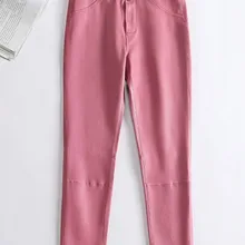 Top Quality Women Sheepskin Genuine Leather Pencil Pants Pink High Waist Slim Fit Boot Cut Ankle Length Trousers Stretchy Pants 