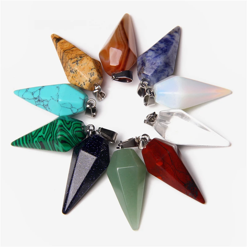 

Natural Green Aventurine Pendant Beads For DIY Jewelry Wholesale 2-5 pcs 13*30 mm Faceted Cone Charm Making Necklace Women Gifts