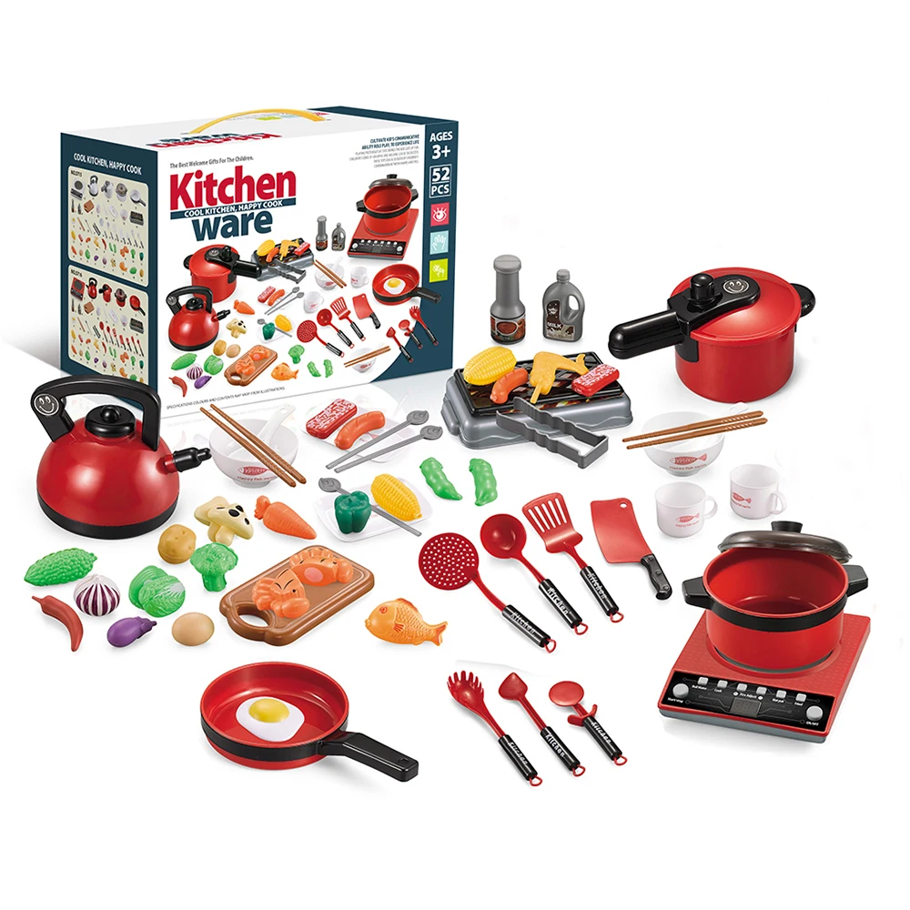 

52 Pieces Children Kitchen Toy Cookware Pot Pan Kids Pretend Cook Play Toy Simulation Kitchen Utensils Toys Children Girls Gift