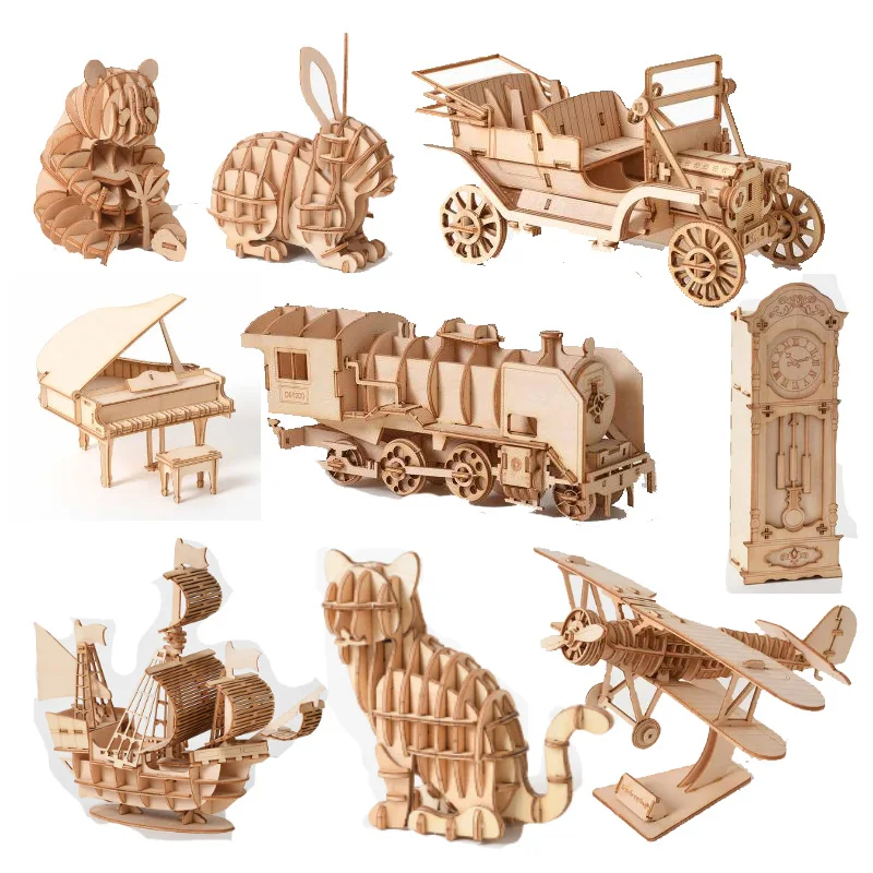 

Laser Cutting Diy Animal Cat Dog Panda Toys 3D Wooden Puzzle Toy Assembly Model Wood Craft Kits Desk Decoration For Children Kid