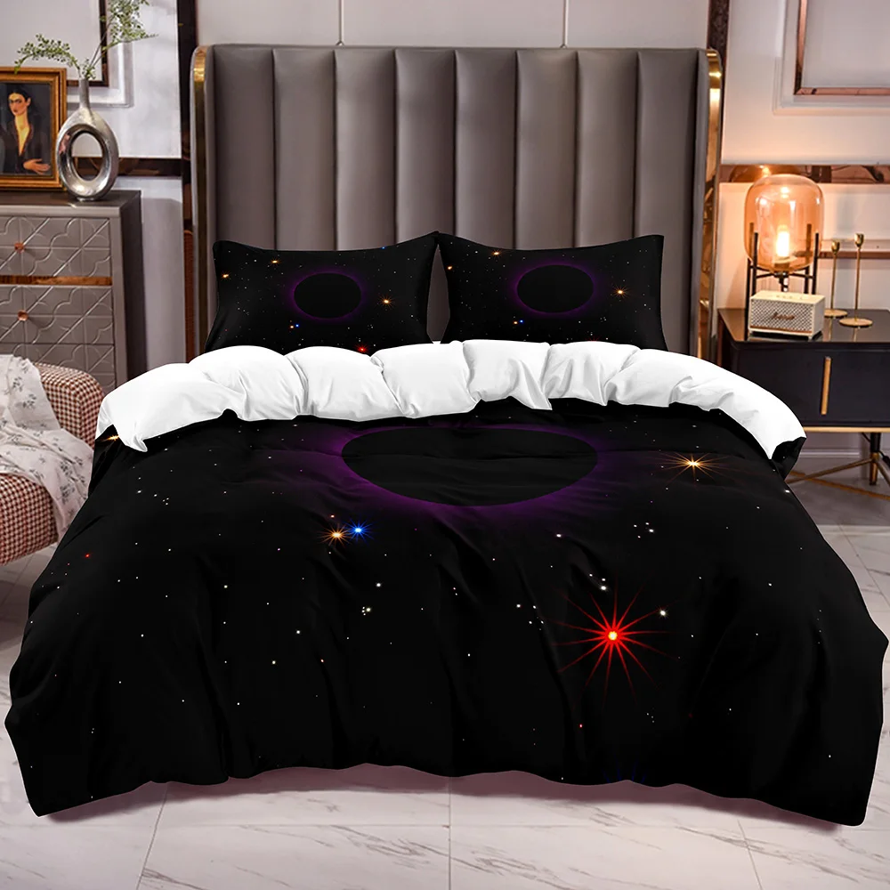 

Soft Bedding Duvet Cover Sets with Galaxy Universe Planets Print for Kids Teens Black Space Comforter Cover with Zipper Closure