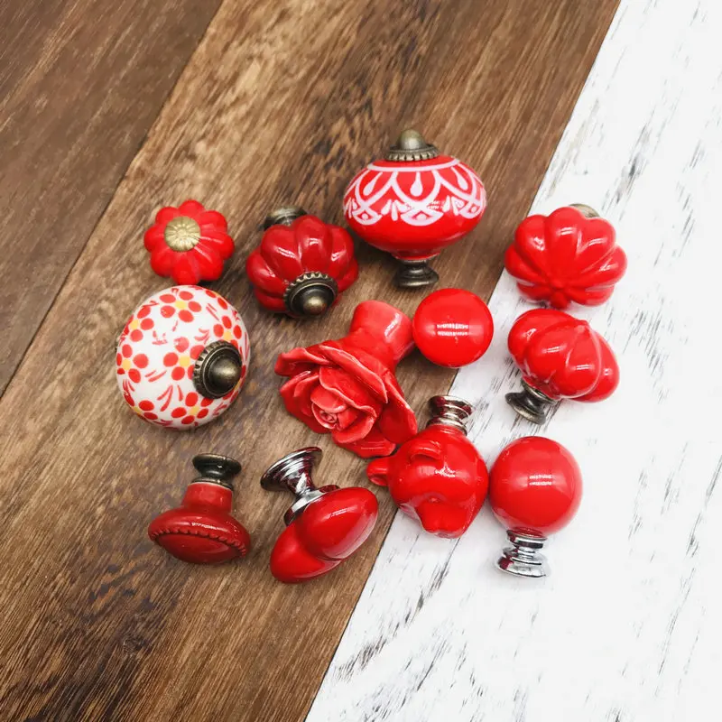 Красный горошек Керамика ручки мульти-дизайн мебельные для ящиков Ручки двери