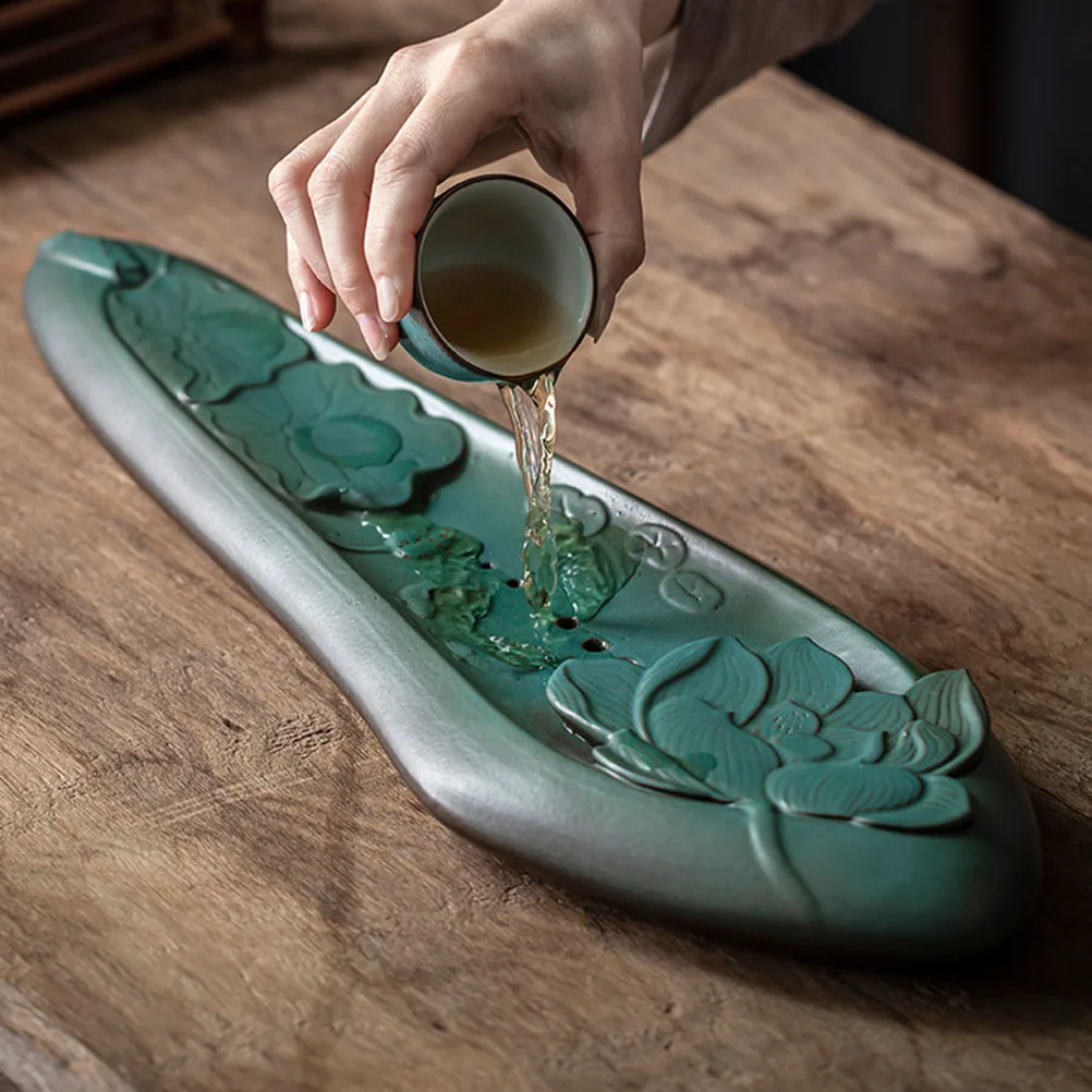 

Chinese Style Ceramic Kong Fu Tea Set Tray Retro Lotus Design Teacup Serving Tray Exquisite Party Favors For Home Tea House