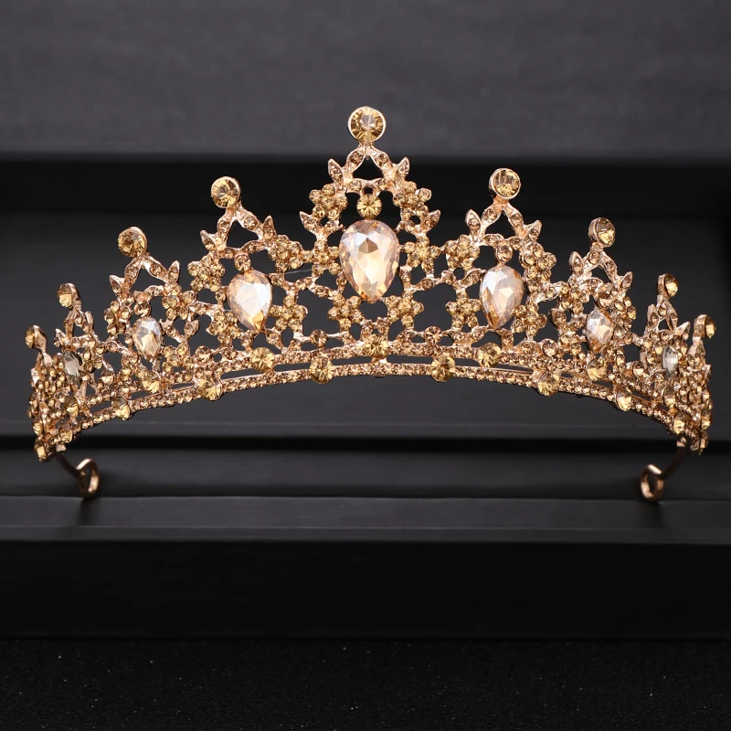 Gold Трендовая свадебная корона для невесты, головной убор золотого и серебряного цвета в стиле барокко, хрустальные диадемы и короны, свадебная тиара, аксессуары для волос - Окраска металла: Gold