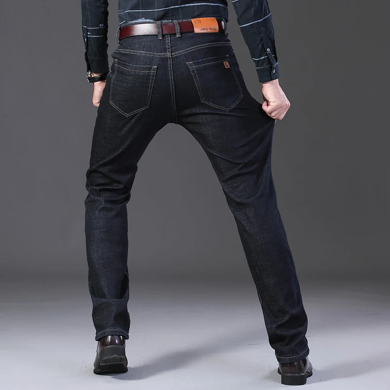 NIGRITY зимние мужские теплые флисовые джинсы стрейч повседневные Прямые толстые