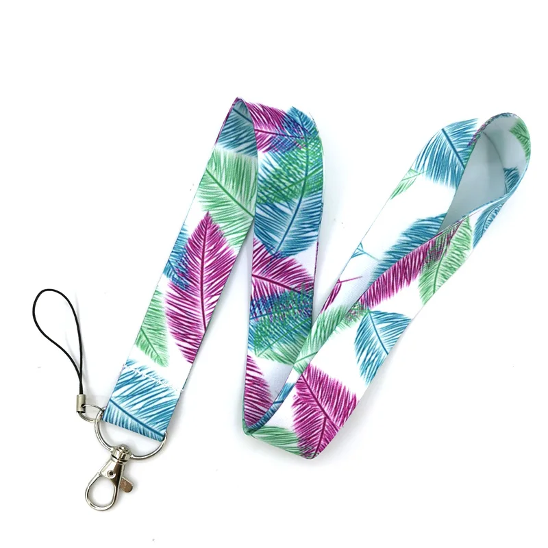

Purple Pink Blue Feathers Leaves Anime Lanyard Badge Holder ID Card Lanyards Mobile Phone Rope Key Lanyard Neck Key Ring