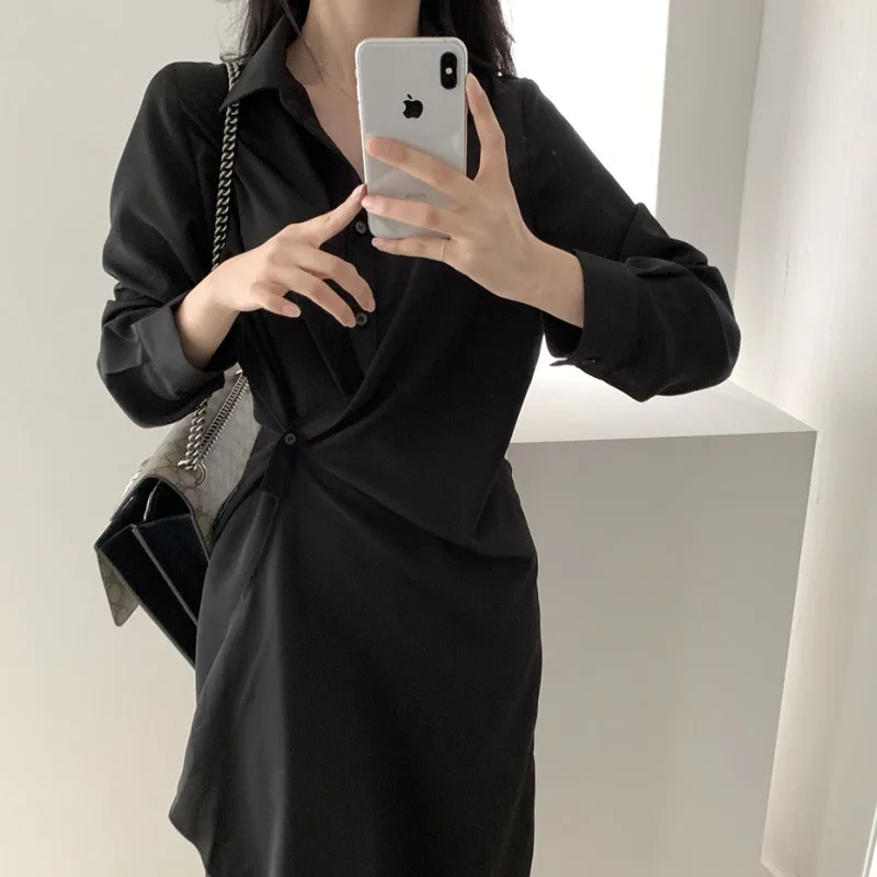 

Spring And Autumn Korean Dress Women Elegant Solid Party Midi Dress Female Office Lady Slim Fit Chiffon Party Dress Women 2021