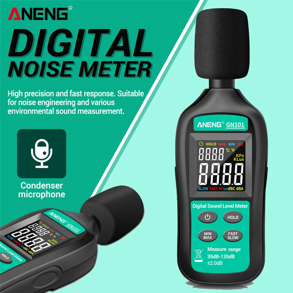 ANENG GN101 цифровой измеритель уровня шума 35 135 дБ Интеллектуальный звука децибел
