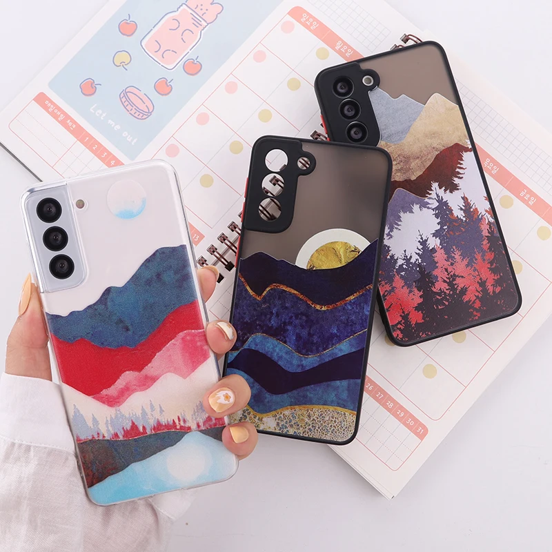 

Colorful Moon Landscape Painting Phone Case For Samsung Galaxy A50 A70 A71 A51 A52 S8 S9 S10 S21 Transparent Matte Phone Cover