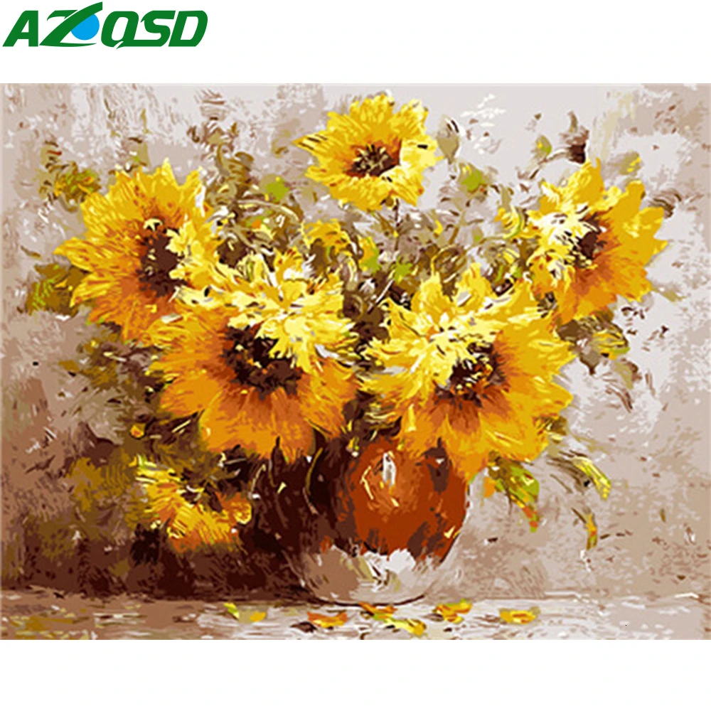 AZQSD Unframe краска для взрослых по номерам Цветы DIY акриловая уникальный подарок