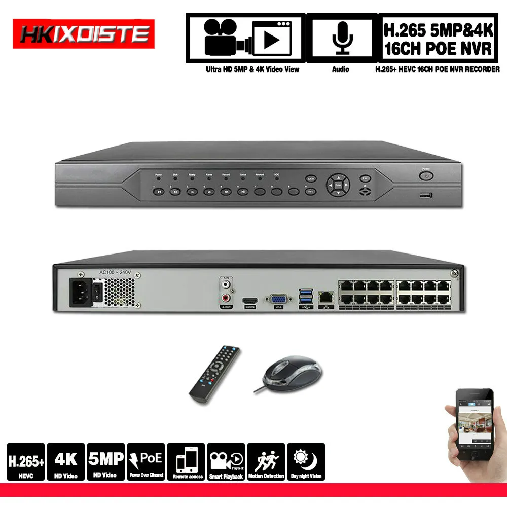 Сетевой видеорегистратор Nvr 16 каналов поддержка Onvif Poe Ip-камер 5 МП s | Безопасность