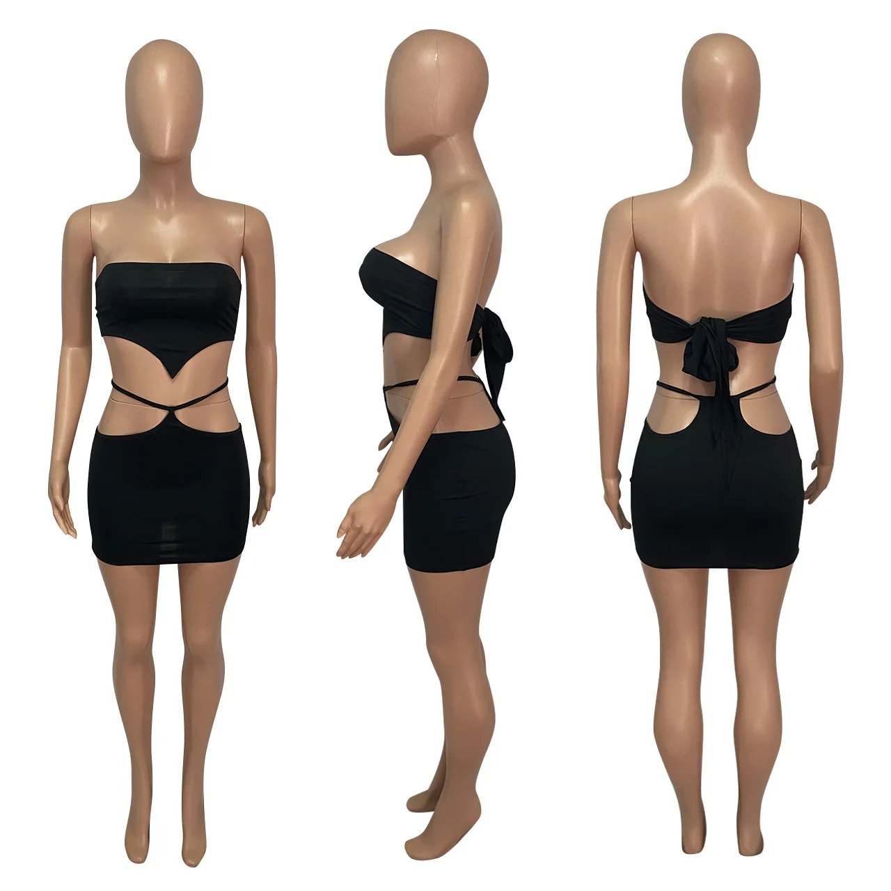 

2021 European summer new sexy solid color party two piece fashion slim off shoulder vest and skirt women's suit