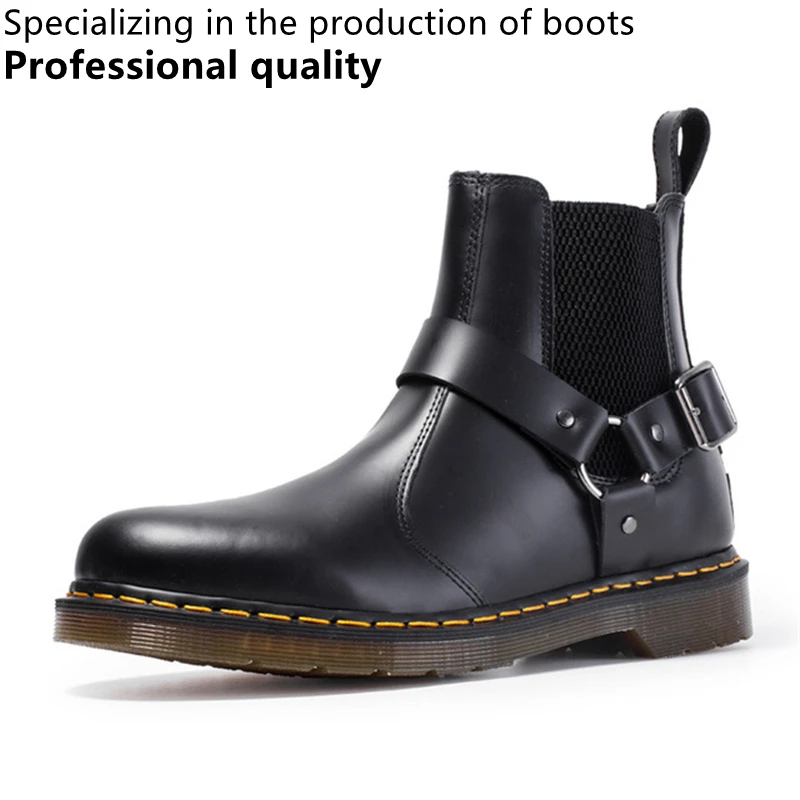 

Buckle Chelsea Boots Couple Martin Boots Men's Leather Short Boots Men And Women Casual Leather Boots British Style Short Boots