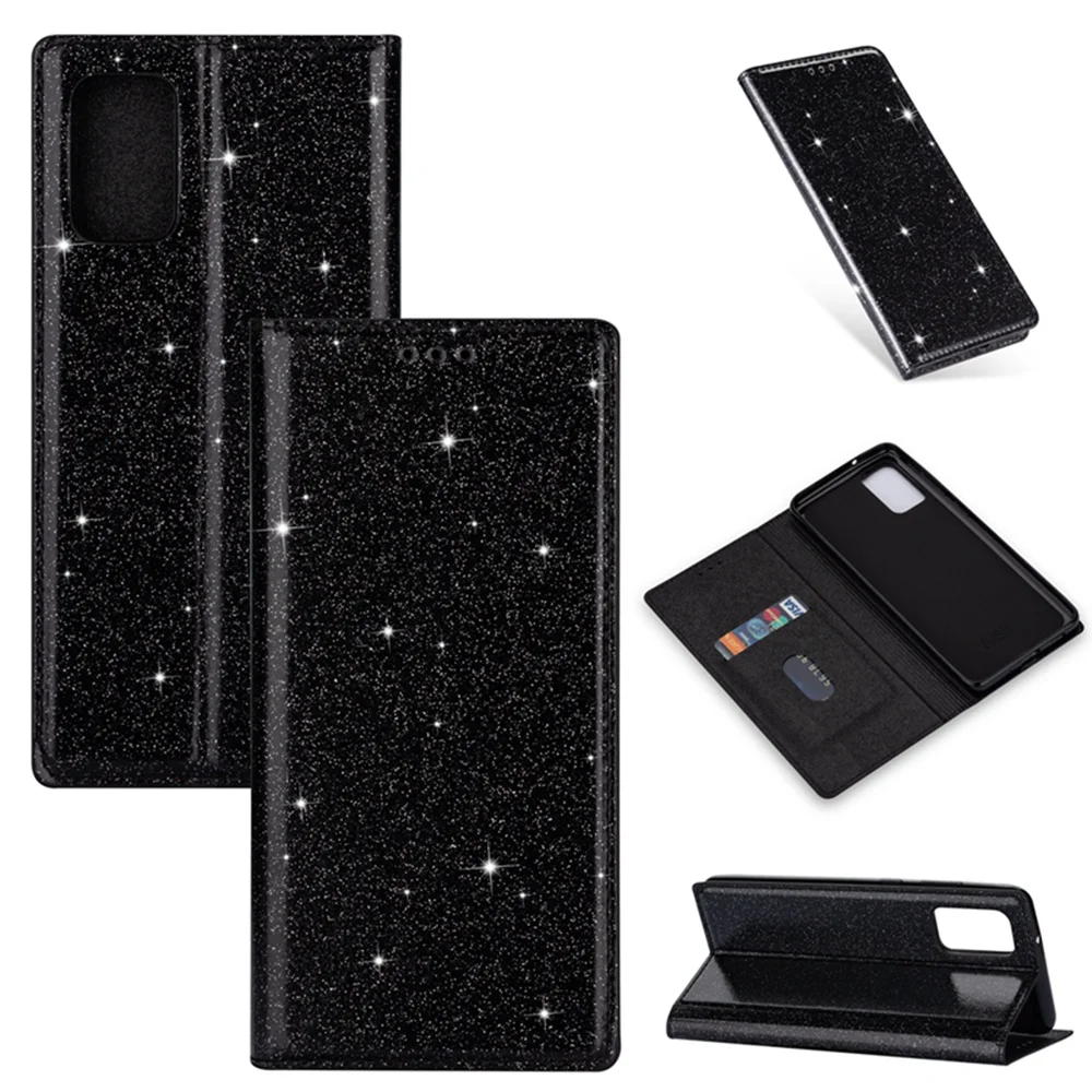 

Fashion Glitter Leather Slots Flip Case For Xiaomi 11 Pro Ultra Redmi 9 9A 9C Note 8T POCO X3 NFC Anti-fall Cover