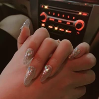 stylish nail charm 24pcsset love white diamond silver shiny fake nails full cover nail decoration elegant nail design