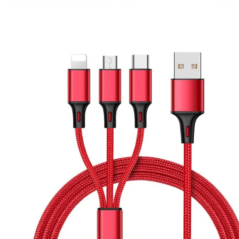 USB кабель для iPhone XS X 8 7 6 зарядное устройство 3 в 1 микро USB кабель для Android USB TypeC кабели для мобильных телефонов для samsung S9 - Color: Red